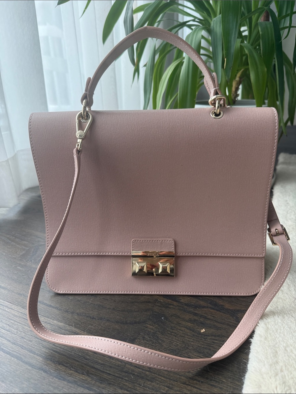 Furla Dusty Pink Structured Top-Handle Satchel
